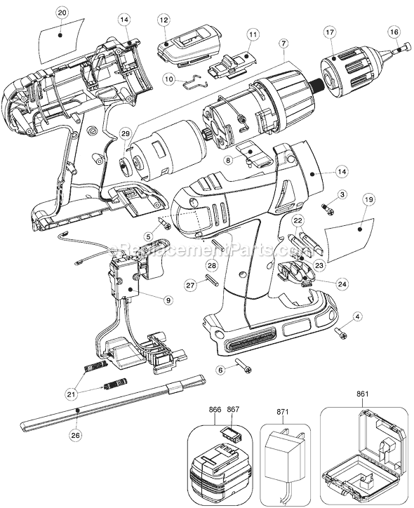 Page A Diagram and Parts List for HPD1800 Type 1 Black and Decker Cordless Drill